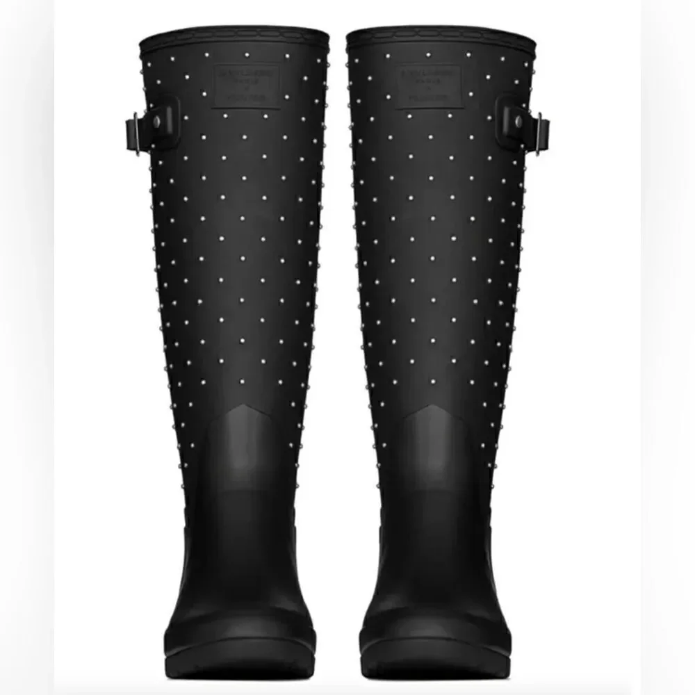 Saint Laurent X Hunter collab; Swarovski Crystal Wellington Rain Boots, New